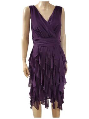 Ivy & Blu Plus 20W Plum Chiffon Ruffle Midi Dress NWT $218